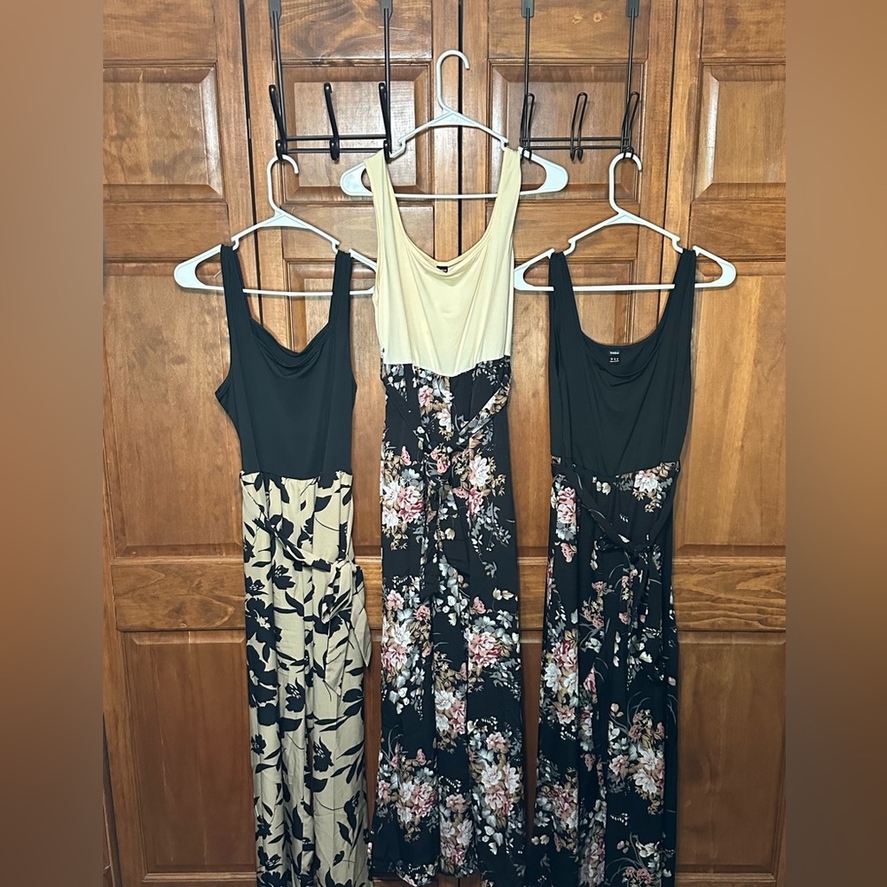 (3) Floral and Solid jumpsuits.